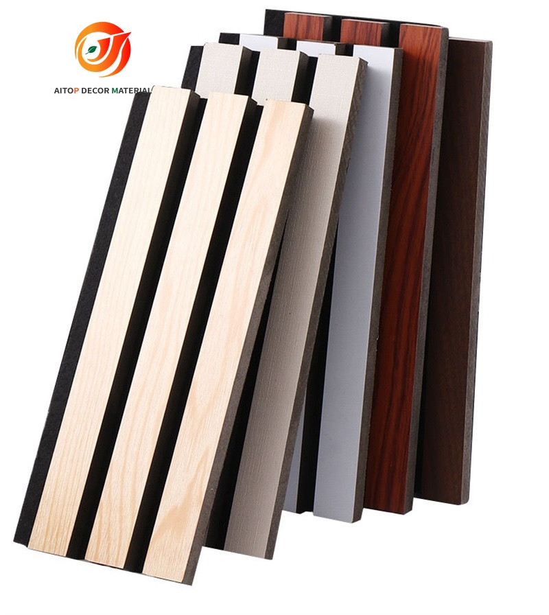 Nature Oak Wood Veneer MDF Pet Felt Akupanel Acoustic Wall Slat Panel