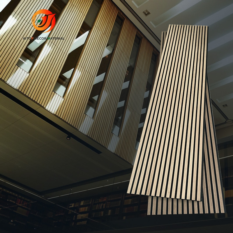Nature Oak Wood Veneer MDF Pet Felt Akupanel Acoustic Wall Slat Panel