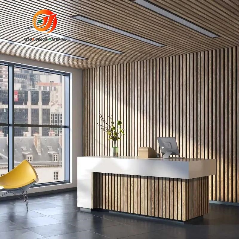 Nature Oak Wood Veneer MDF Pet Felt Akupanel Acoustic Wall Slat Panel