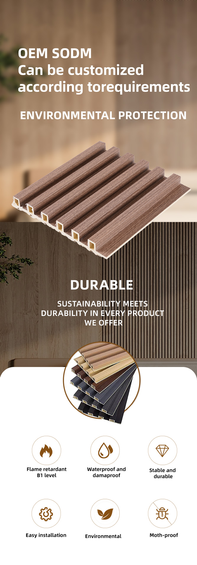 Decorative interior wall panel fluted grooved Wood Plastic Composite wpc for sale(图1)