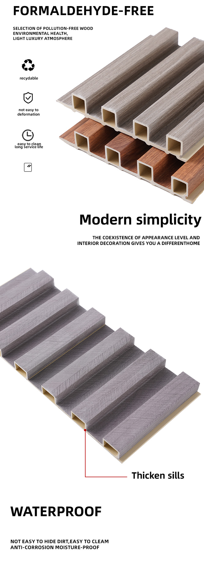 Decorative interior wall panel fluted grooved Wood Plastic Composite wpc for sale(图3)