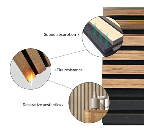 Black Felt Aku Panel Sound Absorption Slat Wood MDF Wooden Acoustic Wall Panel Akupanels(图4)